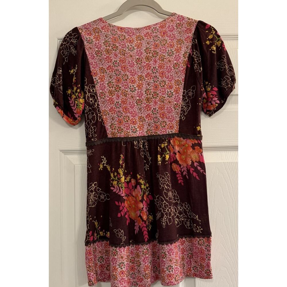 Anthropologie Ric Rac Baby Doll‎ Top Womens XS Brown Floral Lace Y2K Festival - Picture 4 of 11